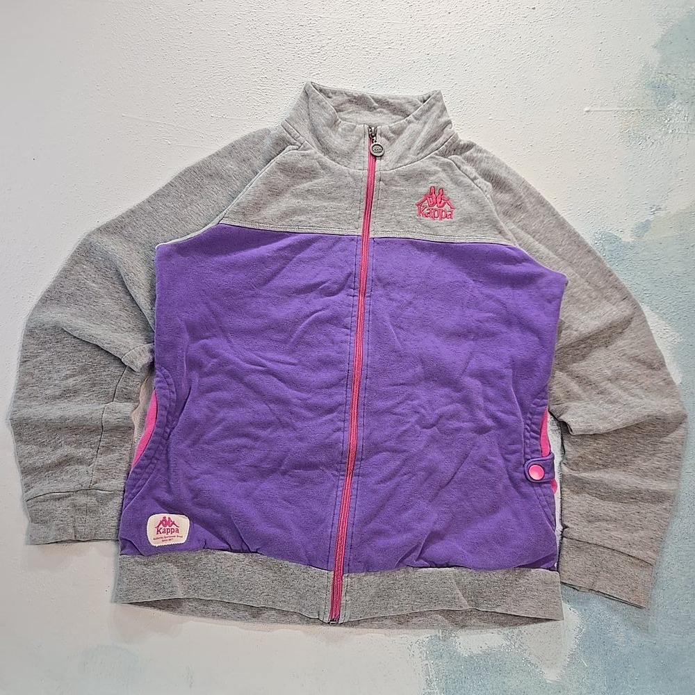 Kappa Track Jacket Womens Large Colorblock Full Zip Purple Grey Pink Sporty Logo
